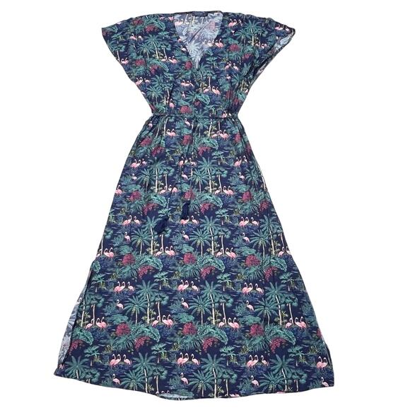 Vineyard Vines Textured Button Front Kaftan Sleeveless Dress Tropical Navy Small - Picture 1 of 14